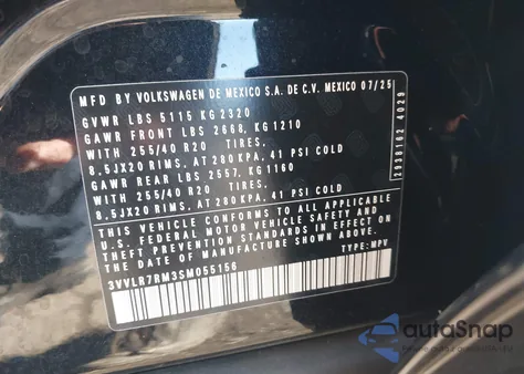 2025 Volkswagen Tiguan 2.0T Sel R-Line из США, поврежденный, VIN 3VVLR7RM3SM055156